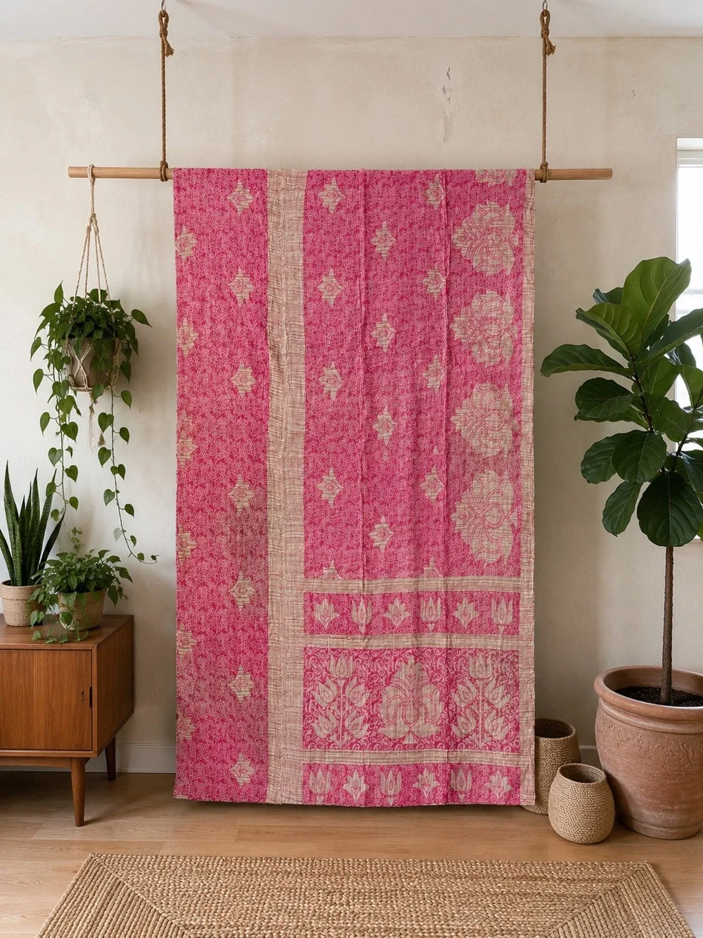 Handmade Reversible Indian Vintage Twin Size Kantha Quilt